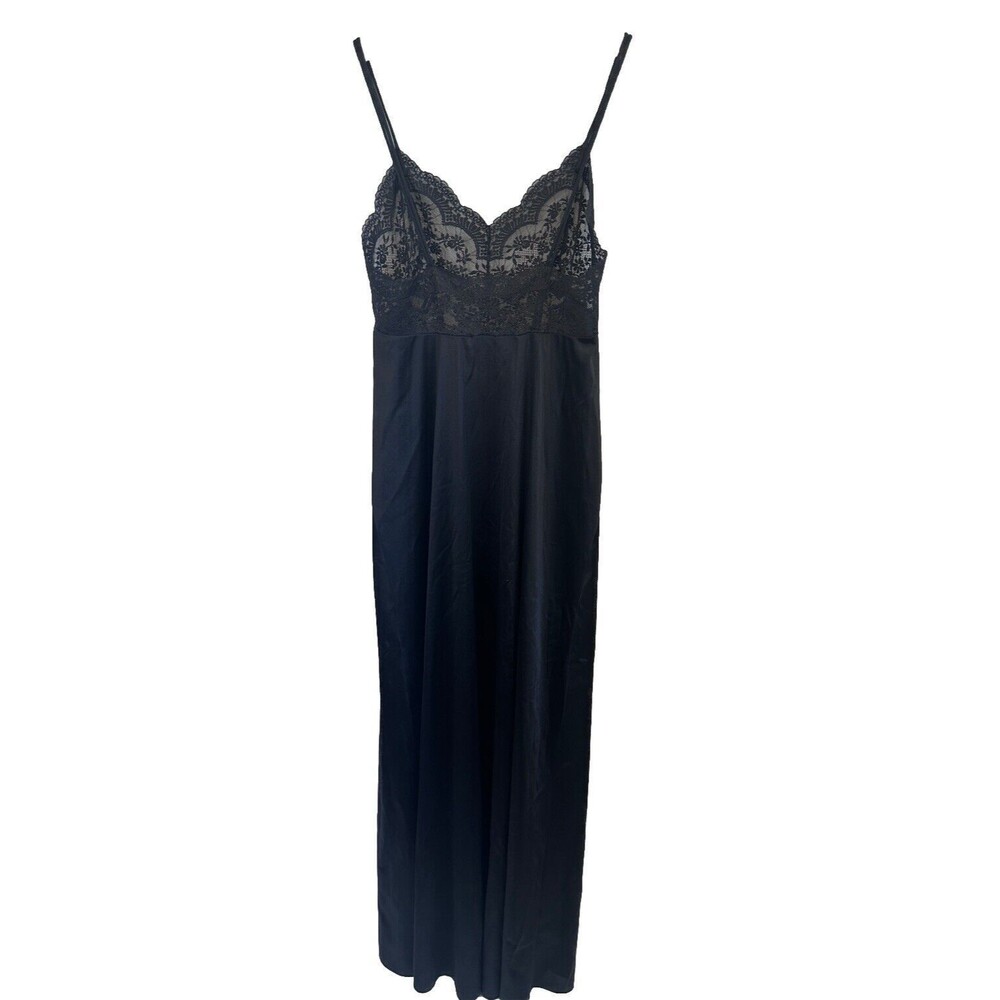 Vtg JC Penney Collectibles Black Lace Nightgown S Small Lingerie Satiny Stretchy